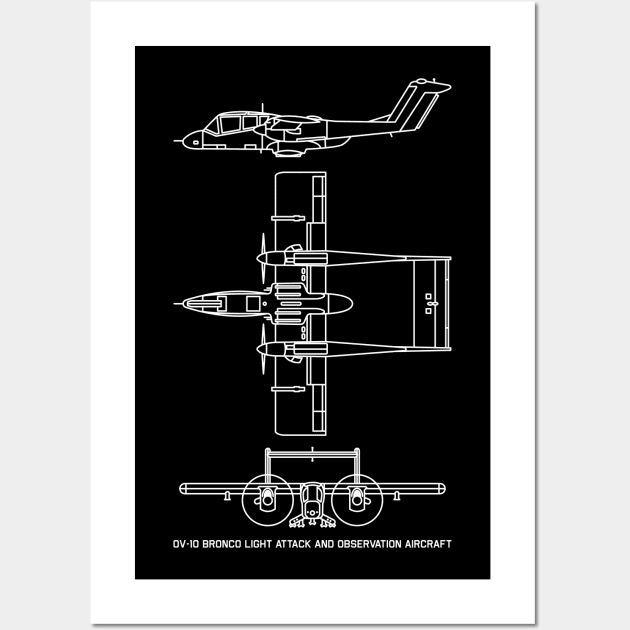 North American Rockwell OV-10 Bronco Military Plane Blueprint Gift Wall Art by Battlefields